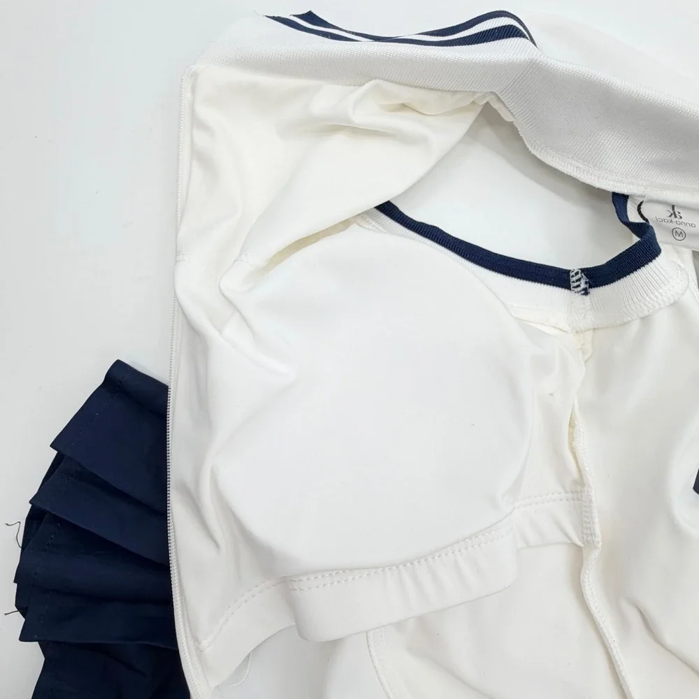 Anna-Kaci Tennis Dress & Shorts Set White Navy Pleated Athletic Golf Medium NWT